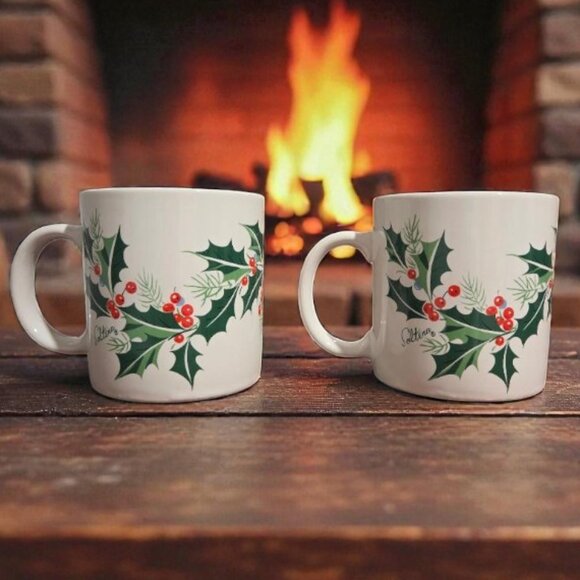 Two (2) Vintage 1985 Himark Seasons Greetings Mugs - Picture 1 of 3